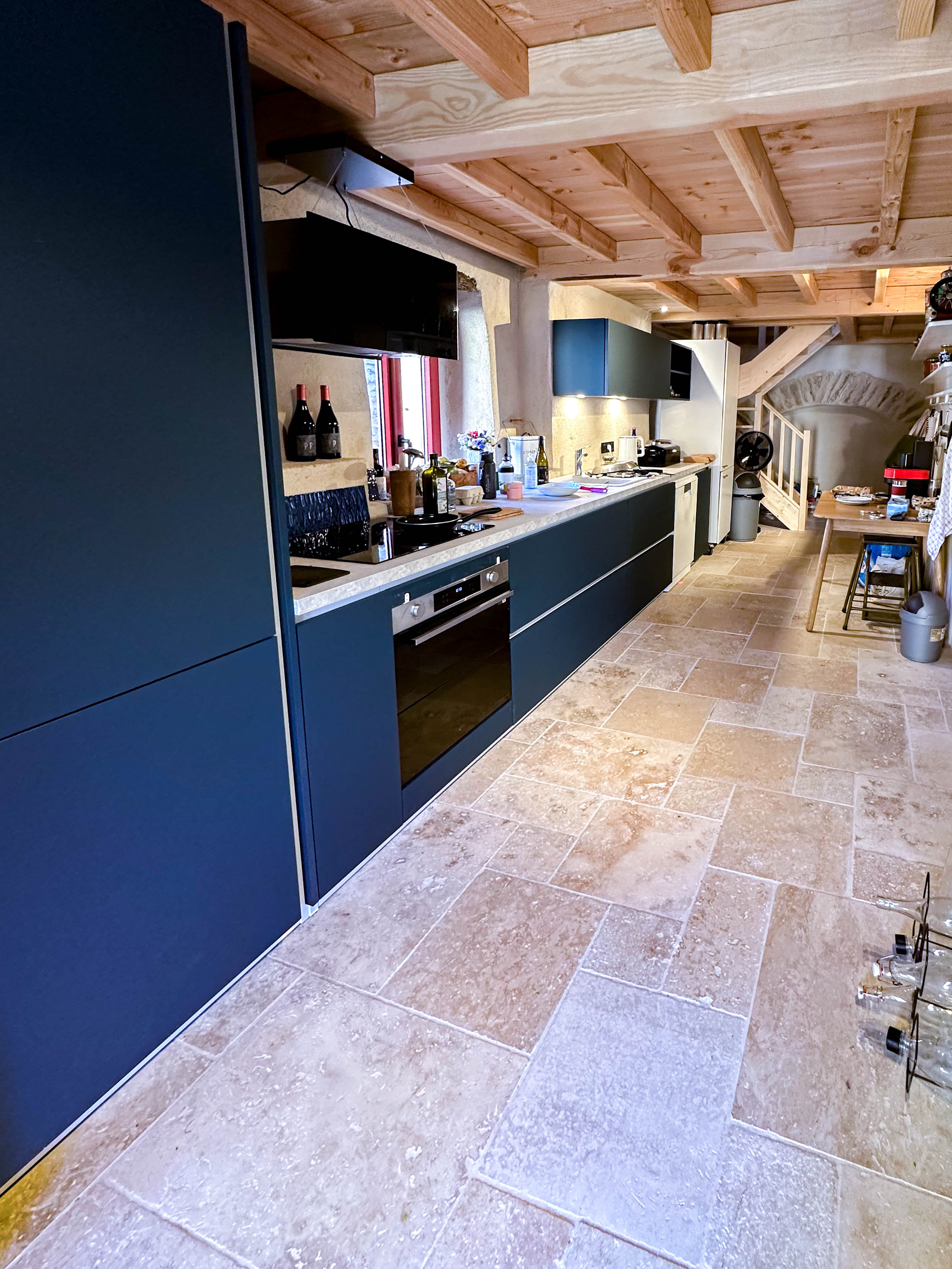 Modern kitchen with blue cabinets